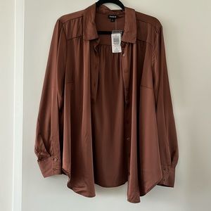 Brand new silky satin brown Torrid button-down shirt